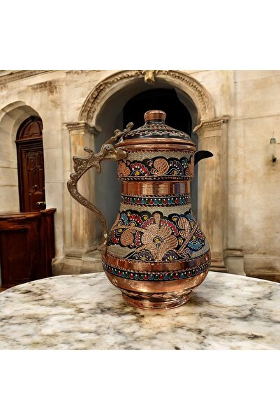 Bakır Center Bakır Sürahi Dövme İşlemeli Bakır Sürahi El Yapımı Bakır Kapaklı...