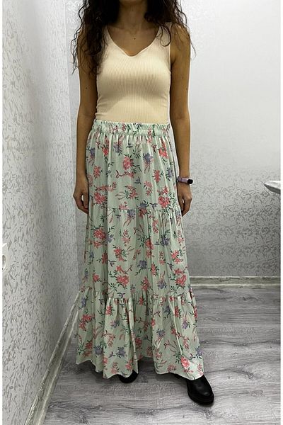 520CK Floral Patterned Women's Long Viscose Summer Skirt