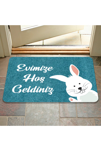 M&H Quality Welcome Written Digital Printed Flower and Rabbit Patterned Door - Washable