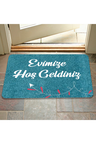 M&H Quality Welcome Written Floral Pattern - Digital Printed Door, Washable Cat and Doormat