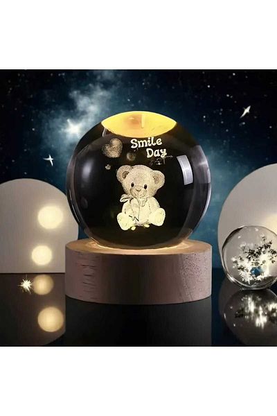 MRShopping Новогодишни подаръци от MR - 3D кристална стъклена топка и LED нощна лампа с дървена фасунга