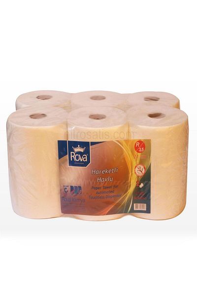 ROVA Premium Movable Towel - 21cm, 4kg, 53m, 6 Rolls, 100% Cellulose