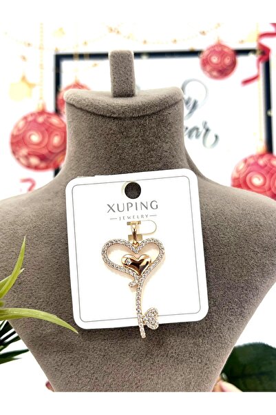 XUPING JEWELRY Zirkon Taşlı Kalp Figürlü Kolye Ucu (18K ROSE3,5X2CM)