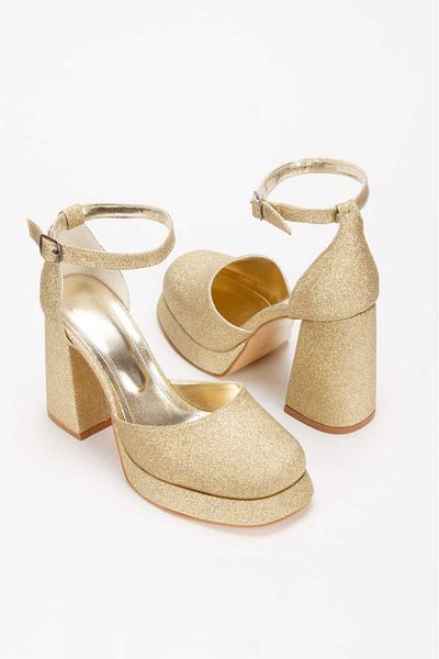 ELENAS Women's Platform Silvery Platform Shoes Sparkle Shine Gold