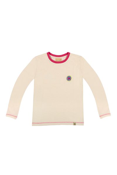 BEETLEBEEZ Children's Unisex Long Sleeve Ecru Applique Cotton T-Shirt (Pink Rib.)