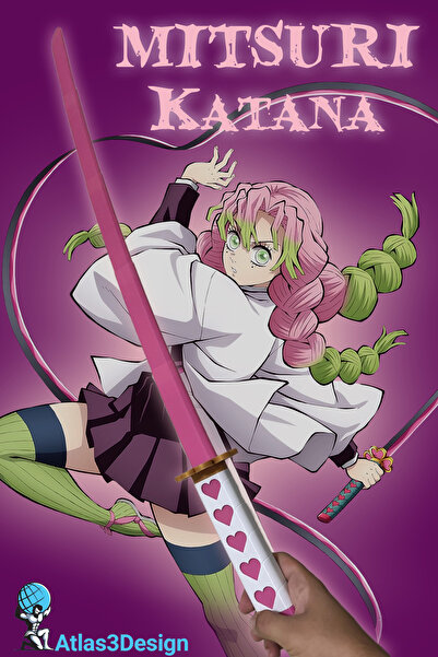 Atlas3Design Katlanabilir Katana | Kanroji Mitsuri Demon Slayer | Kimetsu No Yaiba  | 90 CM