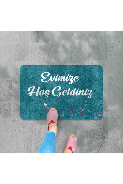 M&H Quality Welcome Written Floral Pattern - Digital Printed Door, Washable Cat and Doormat