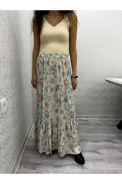 520CK Floral Patterned Women's Long Viscose Summer Skirt