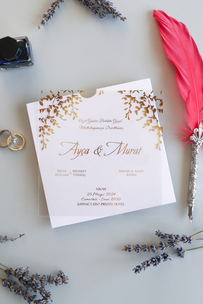 Pixel Davetiye Şeffaf Beyaz Davetiye - 50 Adet - Düğün, Nişan Kına, Sünnet, Nikah Davetiyesi - 9010