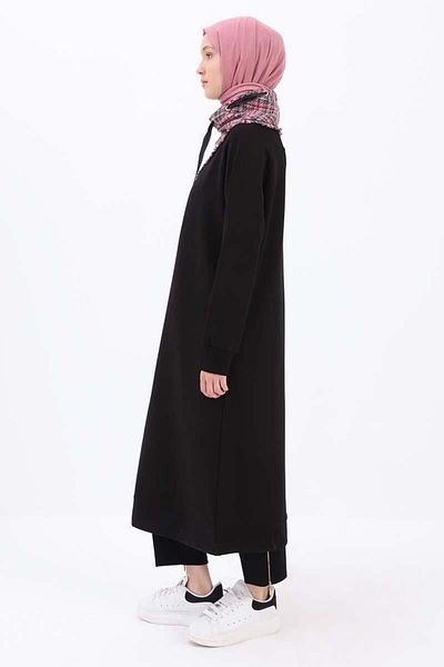 ALLDAY Black-Tweed Garnished Sweat Tunic