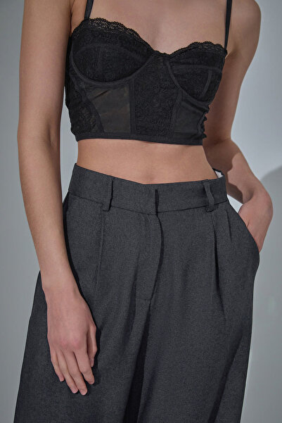 FASHION COCKTAIL Kırçıllı Kumaş Cepli Mevsimlik Kışlık Ofis Boyfriend Düz Paça Kadın Pantolon