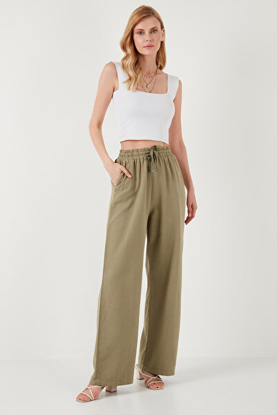 Lela Pantaloni largi din bumbac, cu talie înaltă, cu talie înaltă, pantaloni 668YP5118