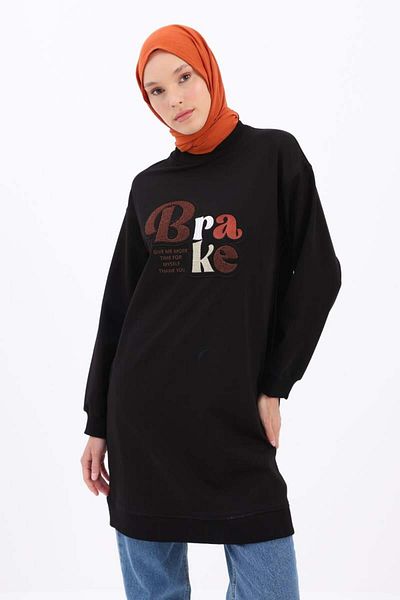 ALLDAY Black-Aplique Embroidered Sweat Tunic