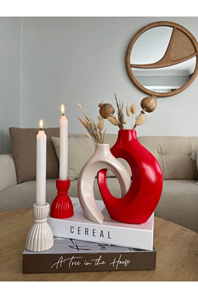 ELASİBEL HOME Sevgili vazo, sarmaşık vazo dekoratif 2’li şamdanlı set