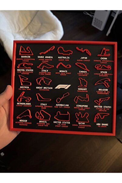 WELLCUT F1 Pistleri 3D Çerçeve - Formula 1 Yarış Pisti Dekoratif Tablo