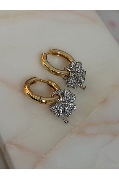 MioArt أقراط ذهبية مرصعة بالأحجار للنساء