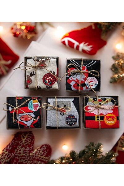 Desenor Concept 5’li Yılbaşı Christmas Desenli Kutulu Soket Çorap Seti Kutulu Yılbaşı Hediyesi