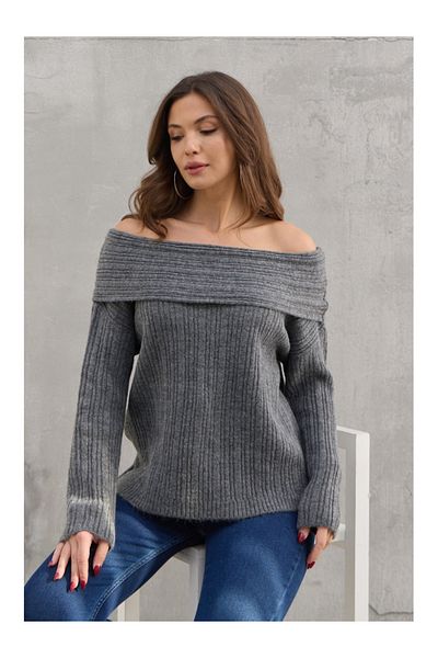 Elif Özbey Butik Pulover cu nervuri cu guler din dantelă antracit