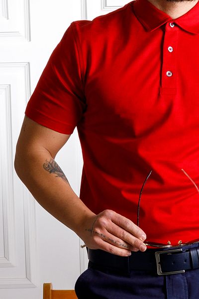 Sarar Κόκκινο Premium Polo Neck Regular Fit Βαμβακερό T-Shirt