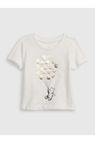 GAP Bebek Mavi %100 Organik Pamuk Brannan Bear Metalik Grafikli T-Shirt