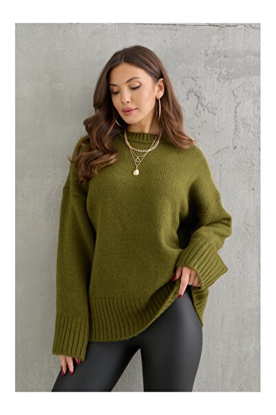 Elif Özbey Butik Yeşil Bisiklet Yaka Basic Kazak