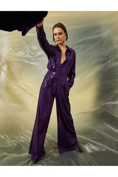 Koton Sequined Palazzo Trousers with Pockets