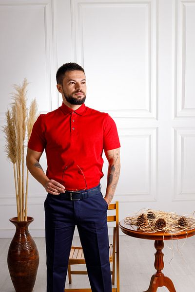 Sarar Κόκκινο Premium Polo Neck Regular Fit Βαμβακερό T-Shirt
