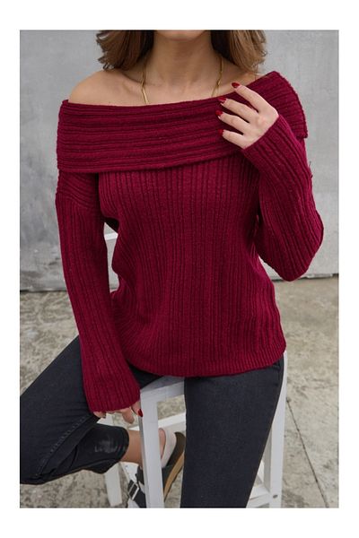 Elif Özbey Butik Pulover cu guler cu volane bordeaux