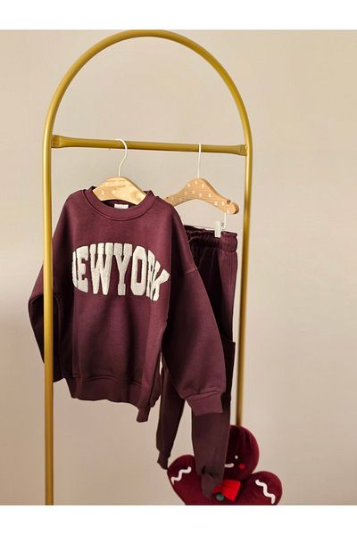 MODA Burgundy New York Embroidered Children's Bottoming Set