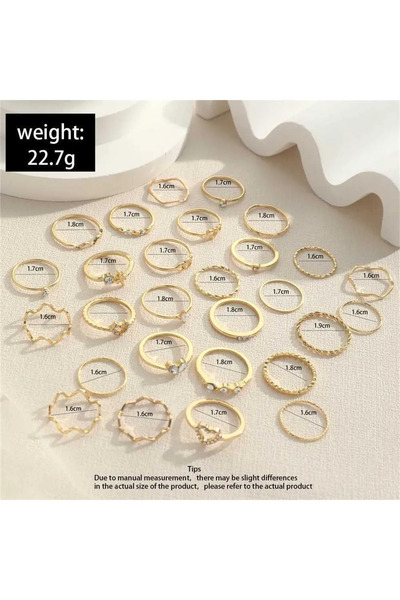 KOÇER AWM 28 Parça Gold ve Gümüş Renk Kadın Yüzük Seti