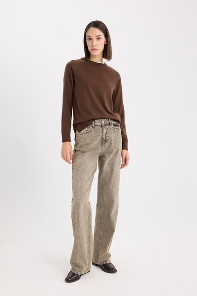 DeFacto Crew Neck Soft Textured Knitwear Sweater - Regular Fit I6913Az24Wn