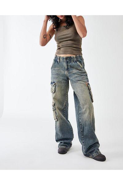 september island Unisex Multicolor Cyber Stone Color Y2K Cargo Jeans