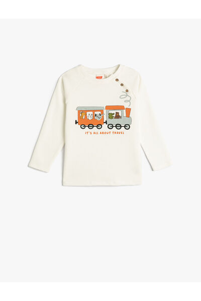 Koton T-Shirt aus strukturierter, bedruckter Baumwolle mit langen Ärmeln, Run...