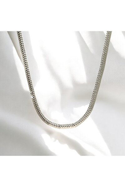 Swan Jewelry Gümüş Renk Çelik Pullu Retro Balık Sırtı Zincir Kolye