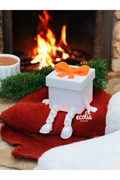 Main Collectibles Turuncu Fiyonk Hareketli Ayaklı Yılbaşı Dekoratif Hediye Paketi Biblo