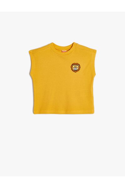 Koton Cotton Crew Neck Undershirt - Textured and Embroidered Detail