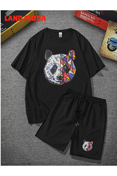 LAND MODA Printed Black T-Shirt and Shorts Set