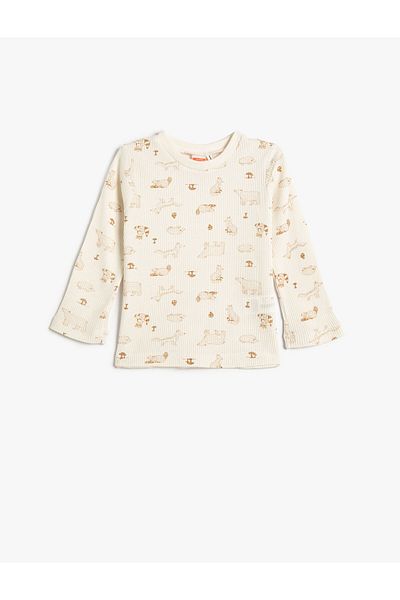 Koton T-Shirt Graphic Animal Printed Textured Crew Neck Cotton