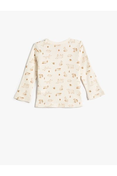 Koton T-Shirt Graphic Animal Printed Textured Crew Neck Cotton