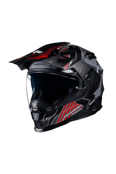 Nexx X.WED 2 WILD COUNTRY KAPALI FİBER KASK MAT GRİ-KIRMIZI