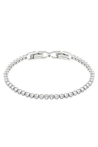 Swarovski Emily Tennis Bileklik, Yuvarlak Kesim, Beyaz, Rodyum Kaplama