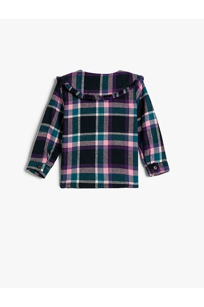 Koton Lumberjack Shirt Wide Baby Collar Ruffle Detailed Cotton Soft Textured