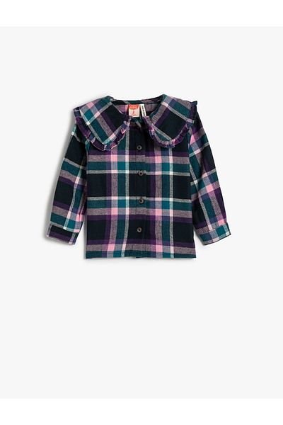 Koton Lumberjack Shirt Wide Baby Collar Ruffle Detailed Cotton Soft Textured