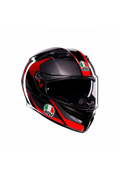 AGV K3 Mplk Striga Black Grey Red Kapalı Kask