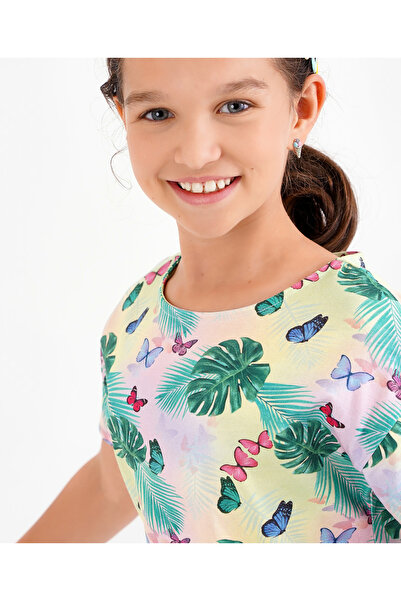 Primo Gino Cotton Elastane Half Sleeves Top & Leggings/Co-ord Set Floral Digital Print- Green & Pink