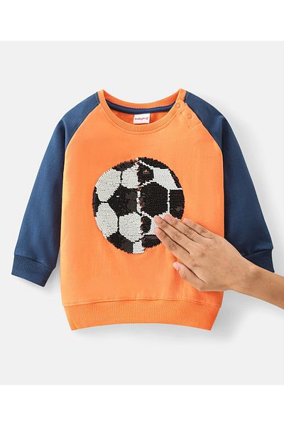 Babyhug Cotton Knit Full Sleeves T-Shirt & Lounge Pants Set Reversible Sequin Football- Multicolor