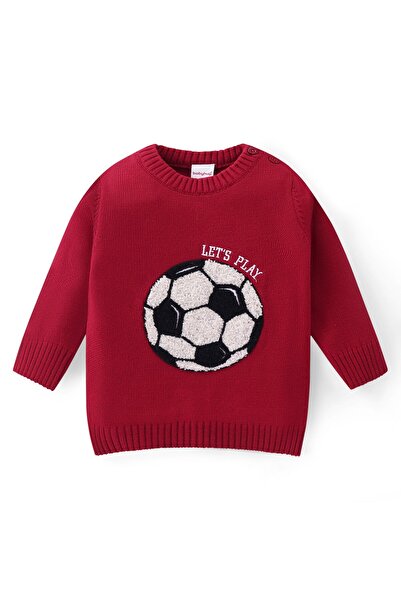 Babyhug Knit Full Sleeves Sweater & Pant Set with Football Patch - Red