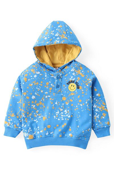 Babyhug Cotton Knit Full Sleeves ed Hoodie & Lounge Pants/Co-ord Set Colour Splash - Blue