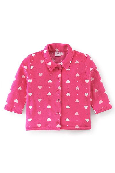 Babyhug Full Sleeves Winter Wear/Co-ord Set With Heart Print - Pink