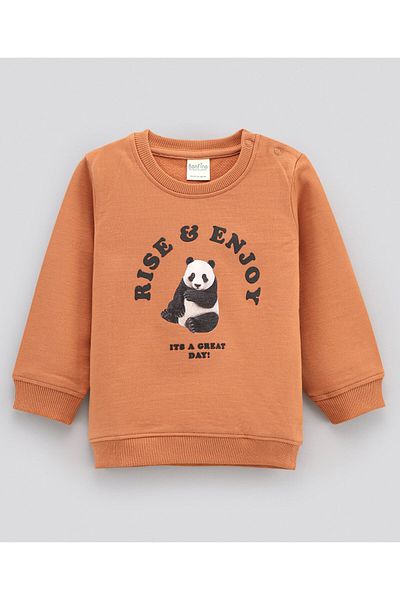 Bonfino Full Sleeves Sweatshirt Text & Panda Print - Brown